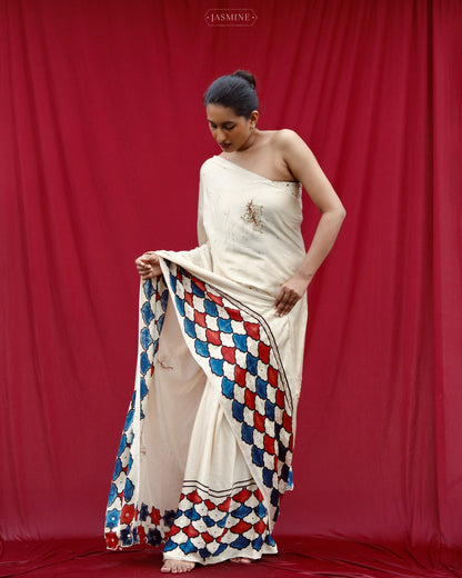 Ajrakh modal silk handworked saree with modal silk handworked dupatta