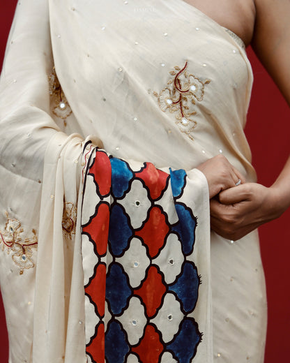 Ajrakh modal silk handworked saree with modal silk handworked dupatta