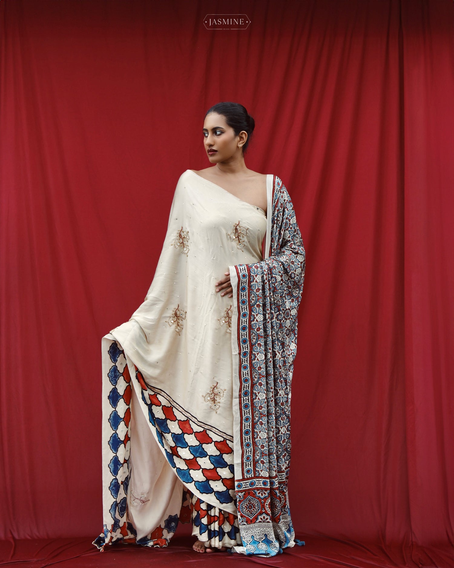 Ajrakh modal silk handworked saree with modal silk handworked dupatta