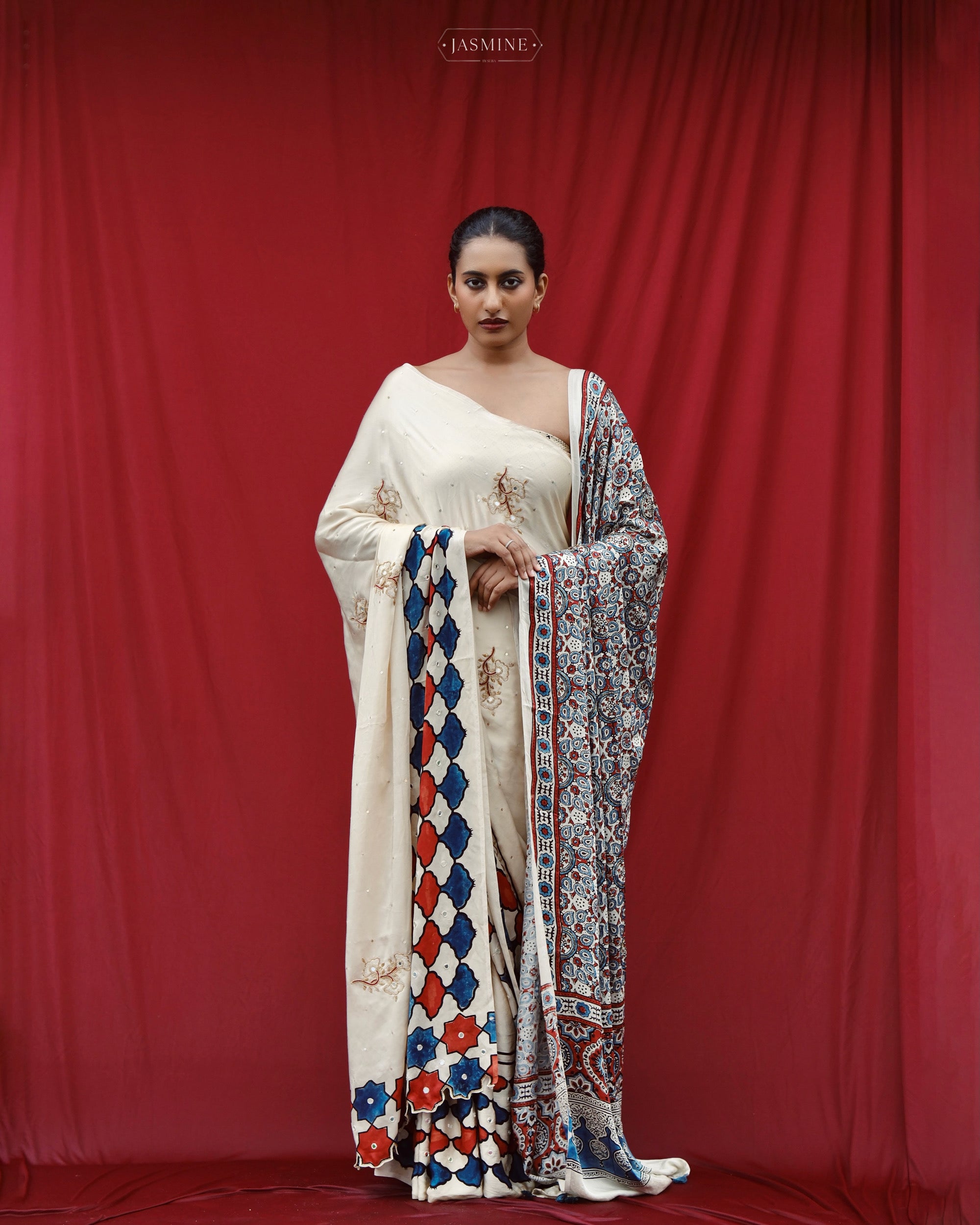 Ajrakh modal silk handworked saree with modal silk handworked dupatta