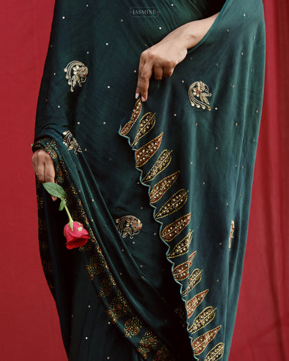 Ajrakh modal silk handworked saree