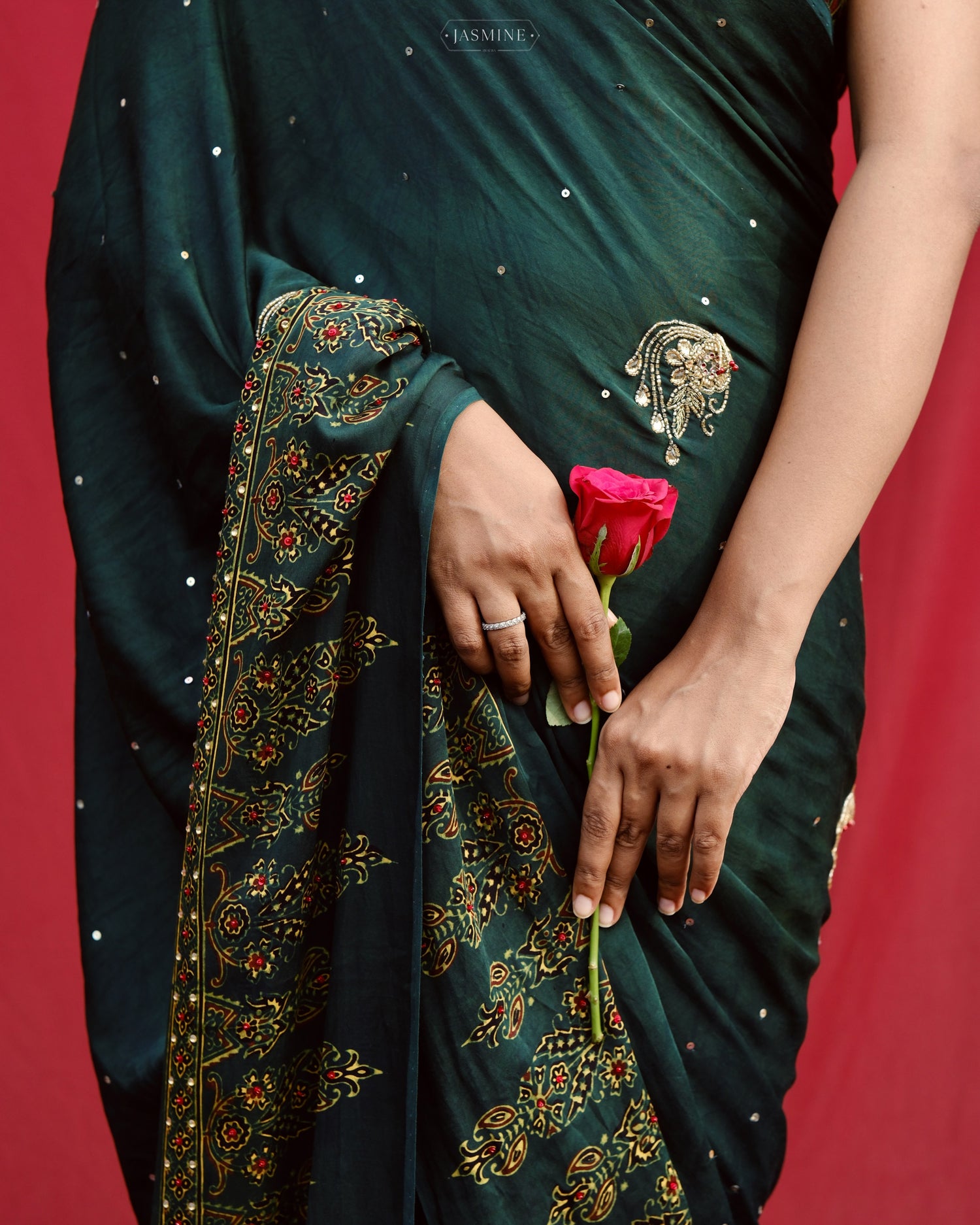 Ajrakh modal silk handworked saree