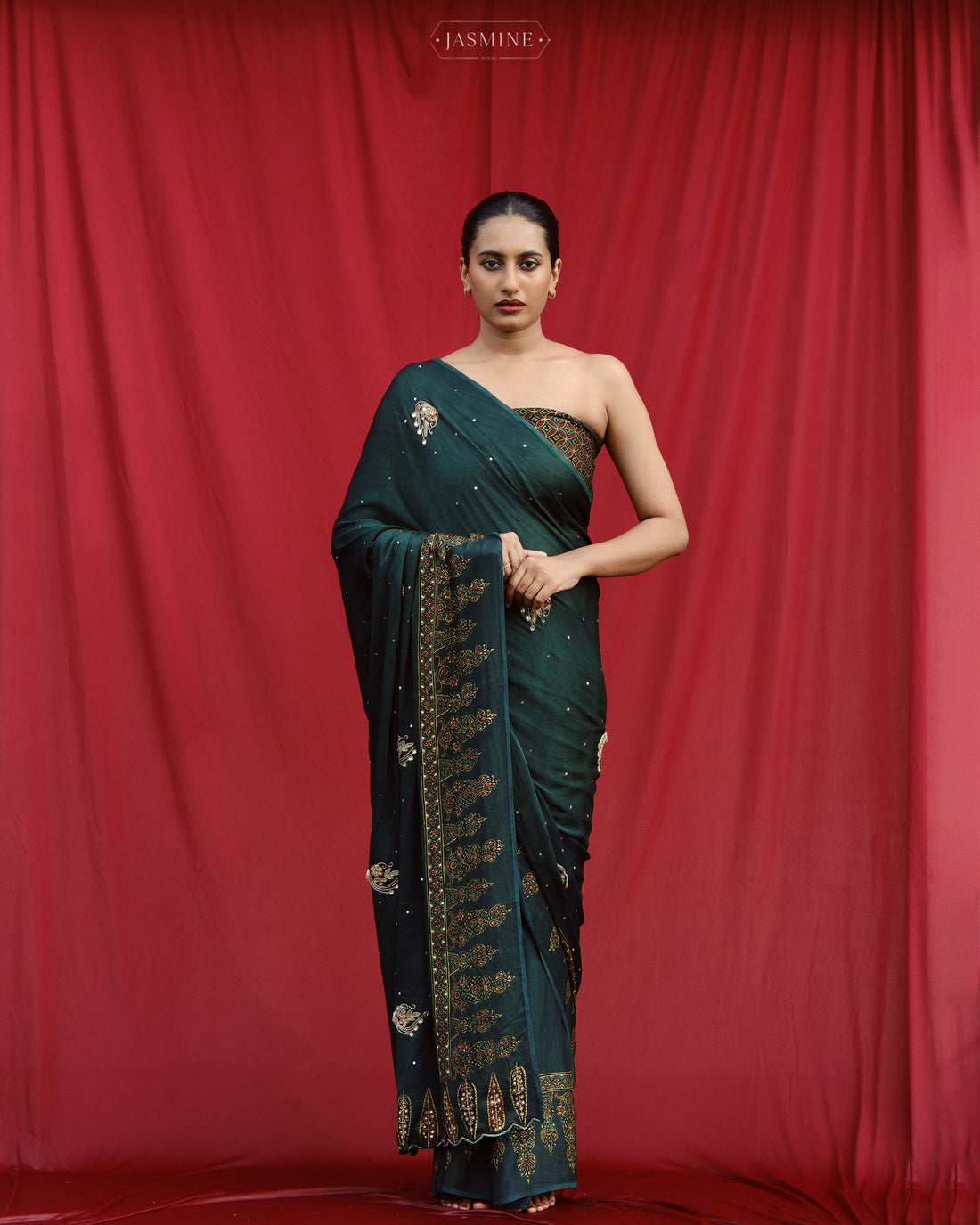 Ajrakh modal silk handworked saree