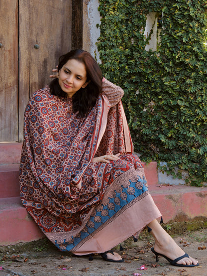 Ajrakh hand dyed and hand block printed premium cotton A line salwar set