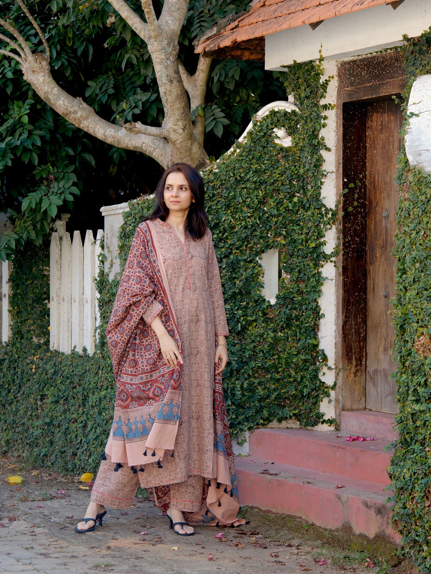 Ajrakh hand dyed and hand block printed premium cotton A line salwar set