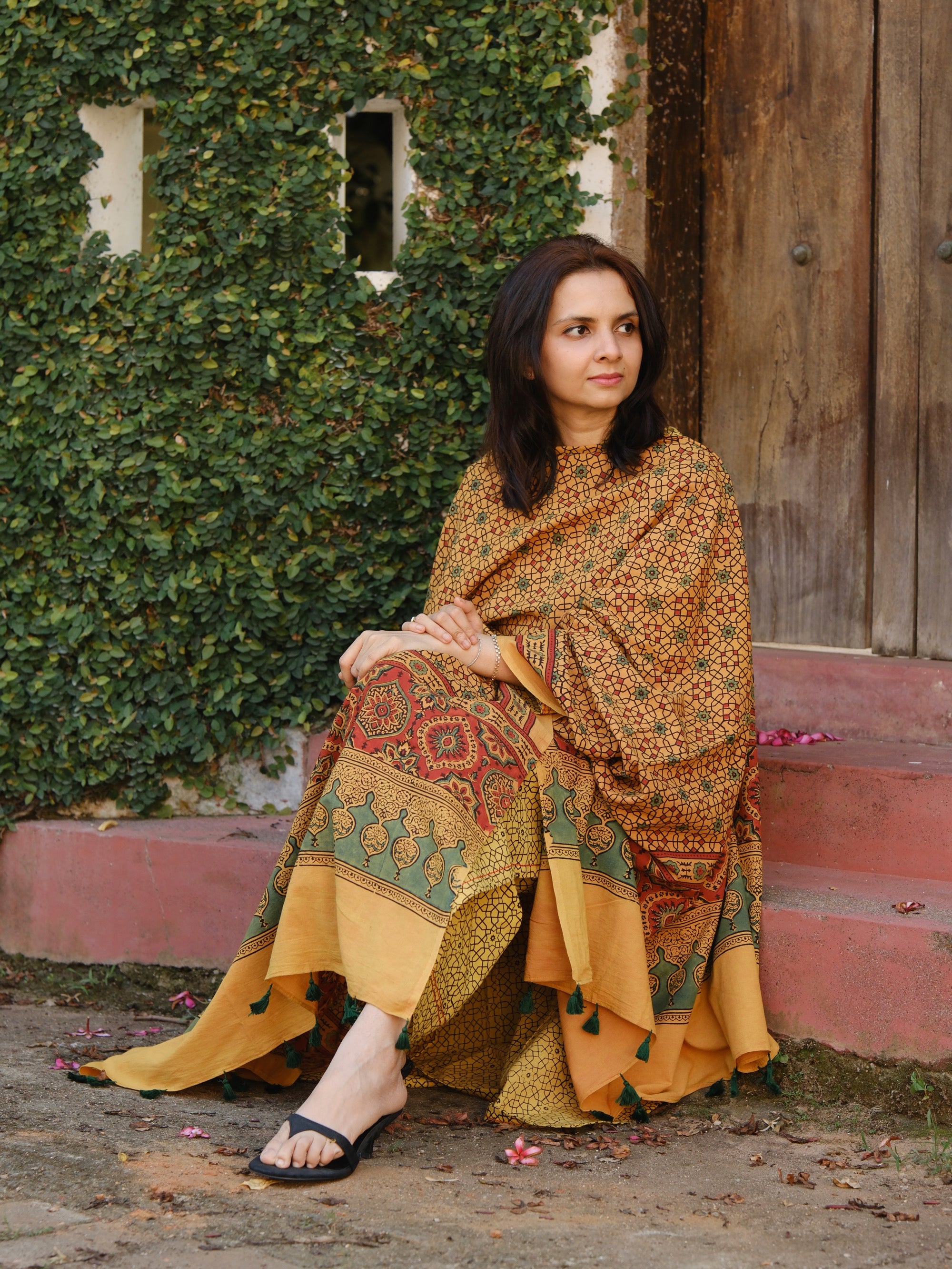 Ajrakh hand dyed and hand block printed premium cotton A line salwar set