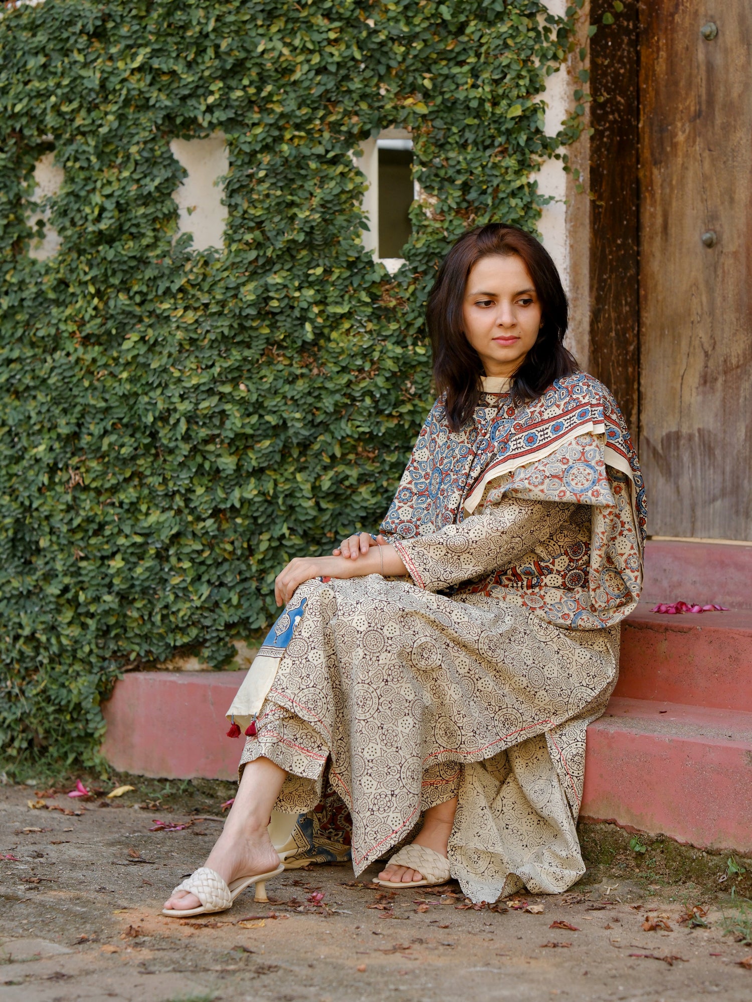 Ajrakh hand dyed and hand block printed premium cotton A line salwar set