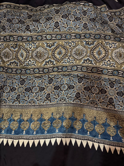 Ajrakh modal silk handworked saree with modal silk handworked dupatta
