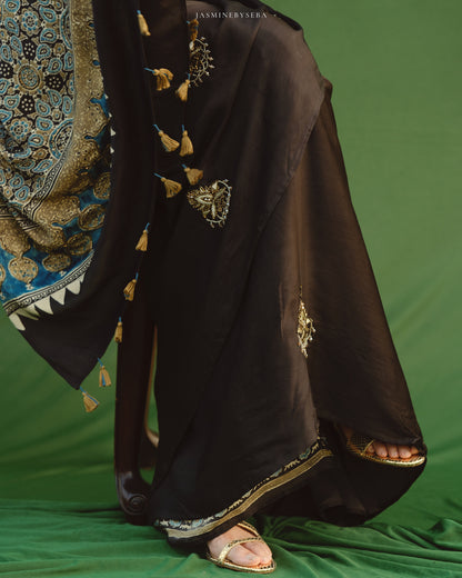 Ajrakh modal silk handworked saree with modal silk handworked dupatta