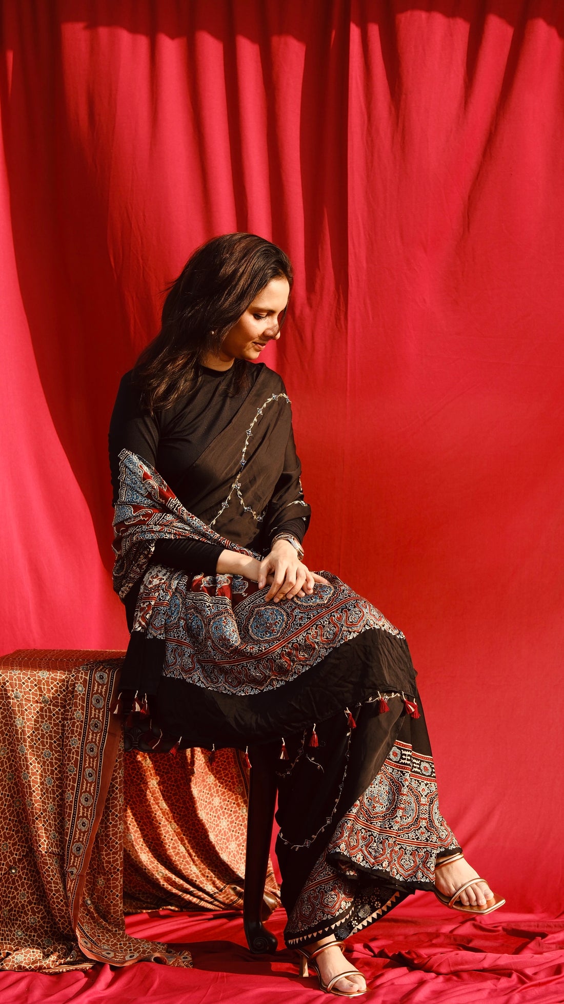 Ajrakh modal silk handworked saree with modal silk handworked dupatta