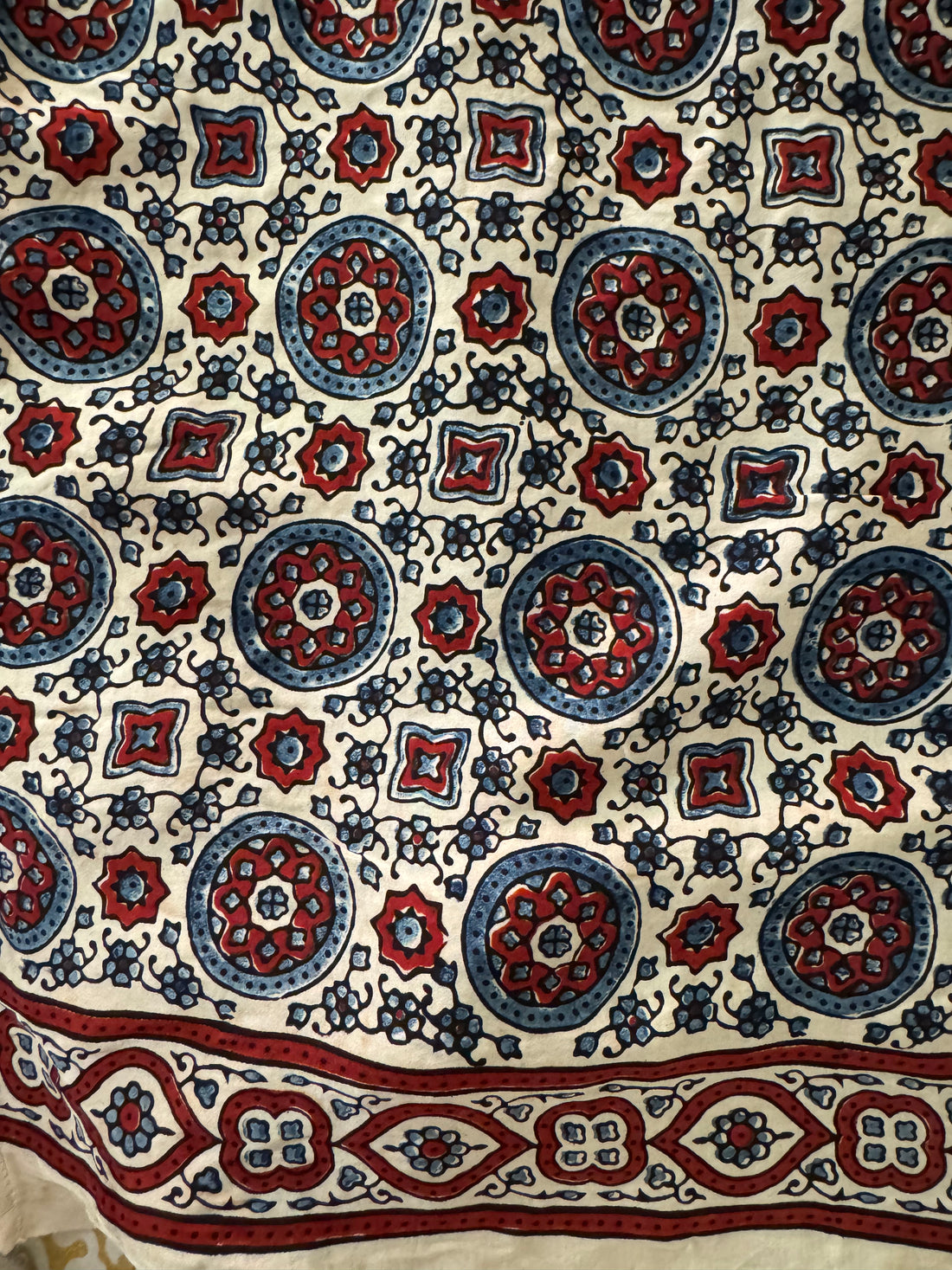 Ajrakh pure modal silk hand dyed, hand block printed and handworked saree