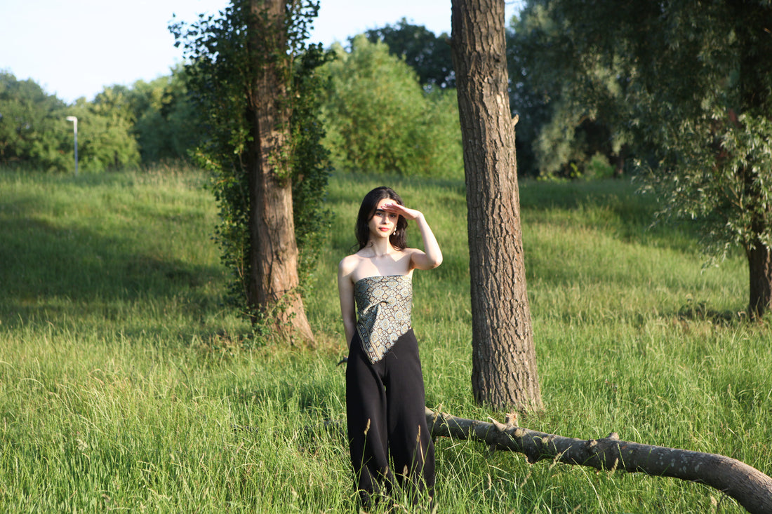 AJRAKH hand dyed hand block printed pure modal silk long scarf