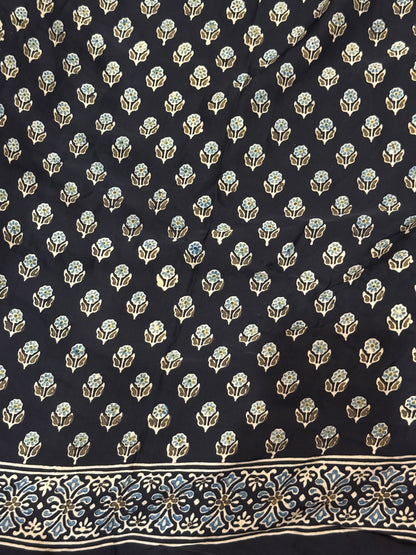 Ajrakh pure modal silk hand dyed, hand block printed and handworked saree