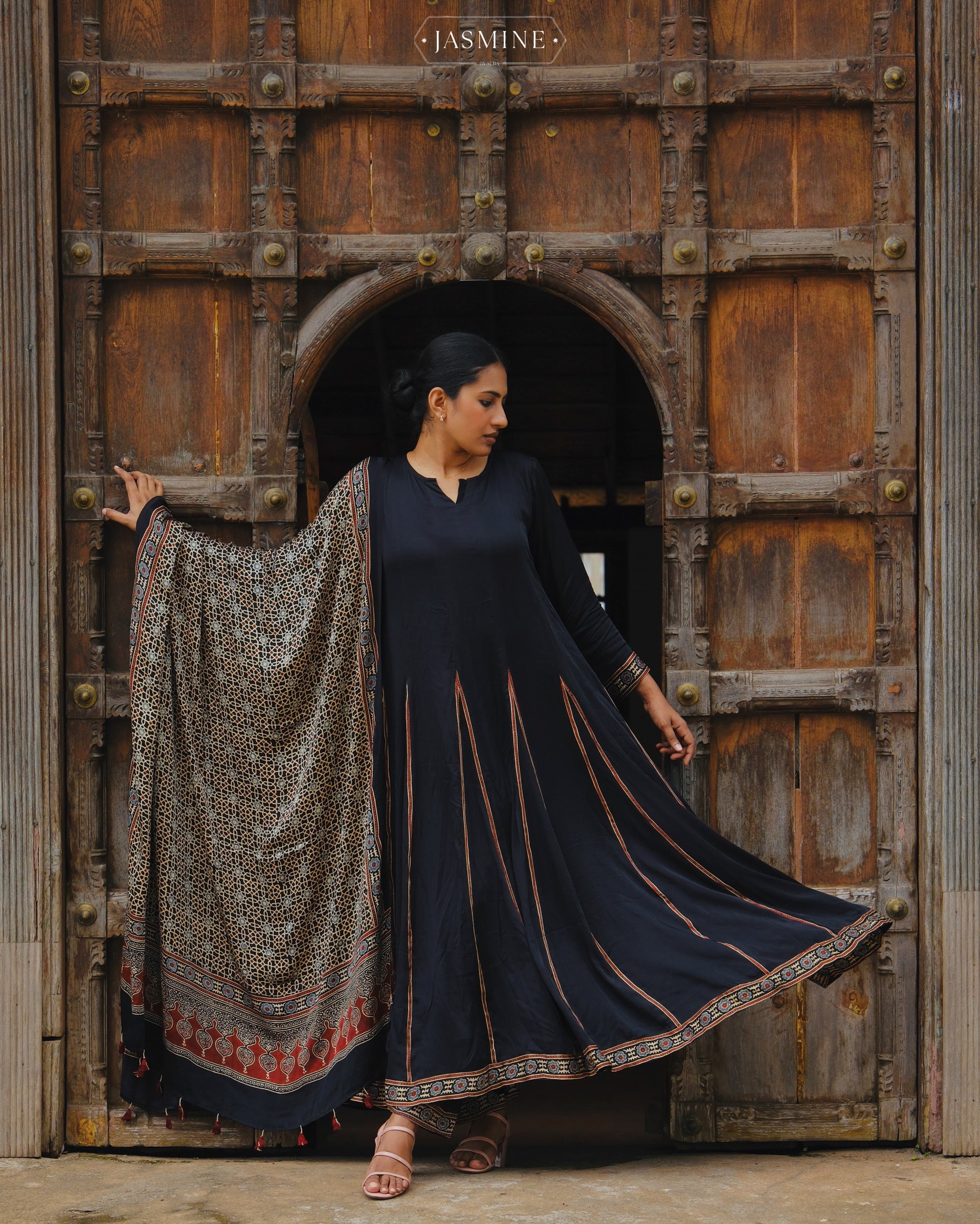 Ajrakh modal silk panel cut masakali