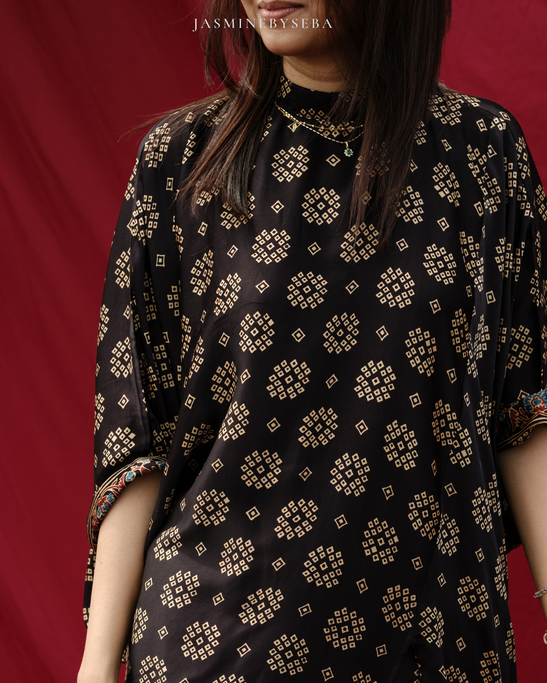 Ajrakh hand dyed hand block printed modal silk top