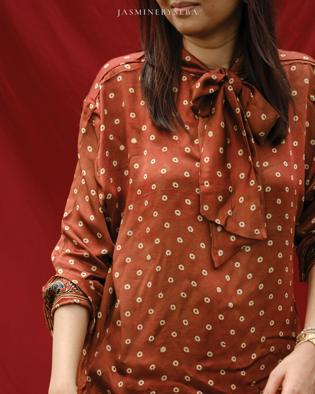 Ajrakh hand dyed hand block printed modal silk top