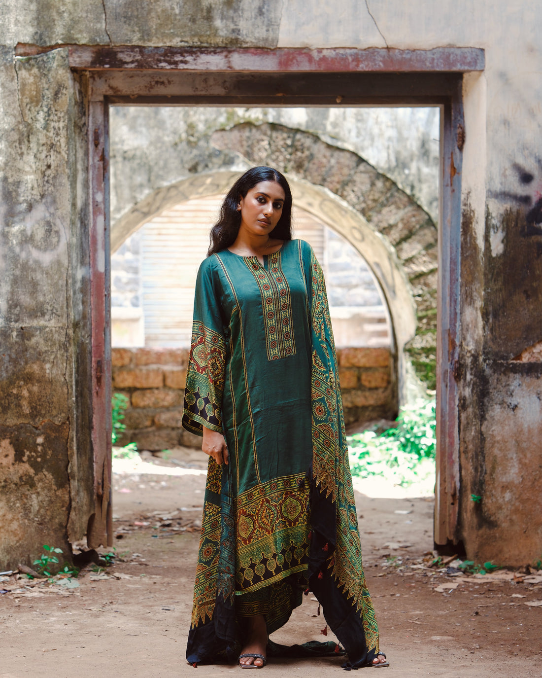 Ajrakh hand block printed modal silk loose fit set.