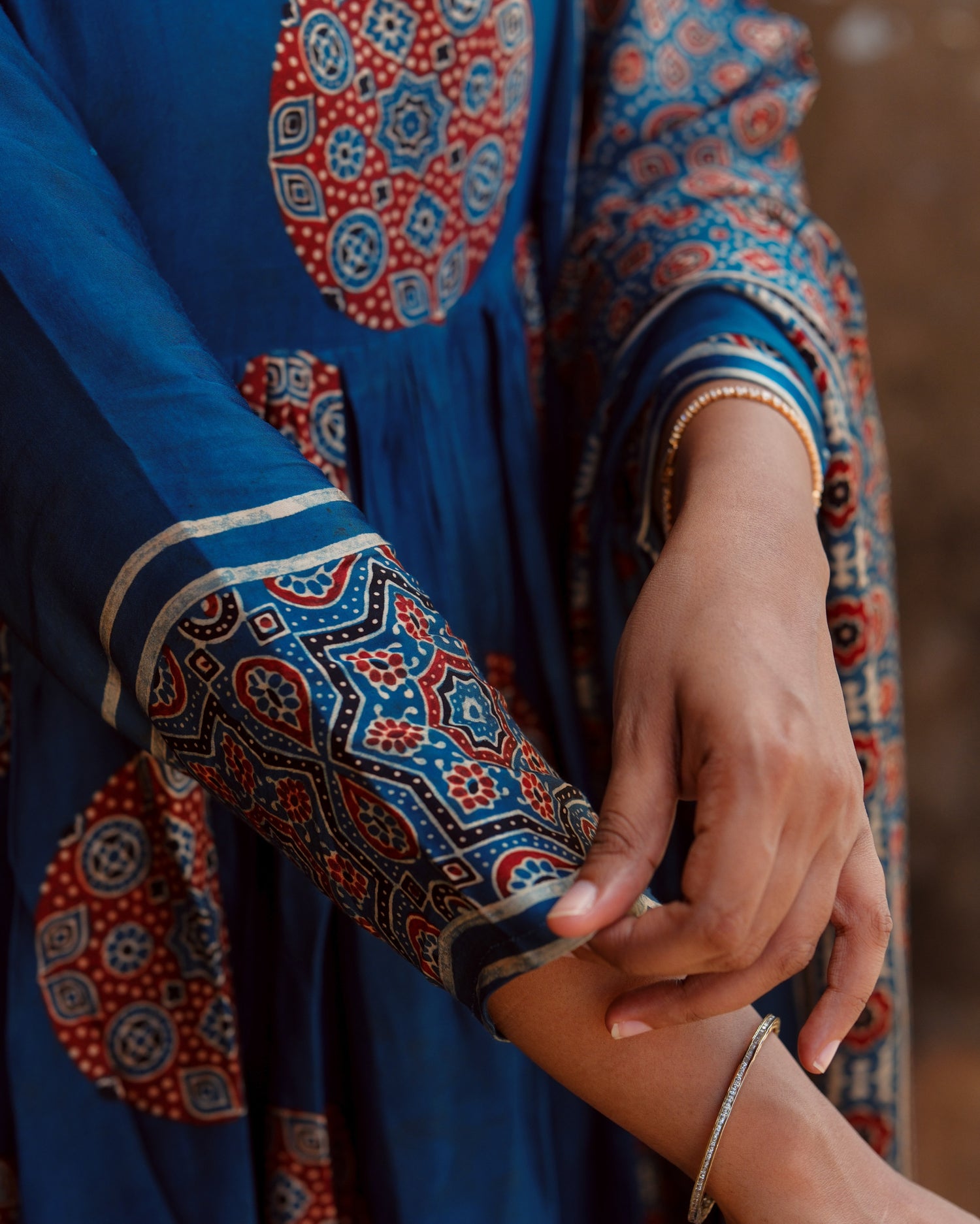 Ajrakh Indigo modal silk pleated set.