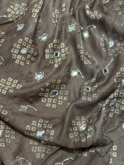 Ajrakh pure handloom gajji silk hand dyed, hand block printed and handworked saree