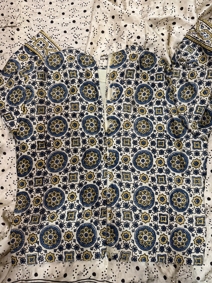 Ajrakh pure modal silk hand dyed, hand block printed and handworked saree