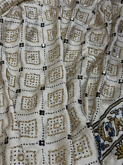 Ajrakh pure modal silk hand dyed, hand block printed and handworked saree