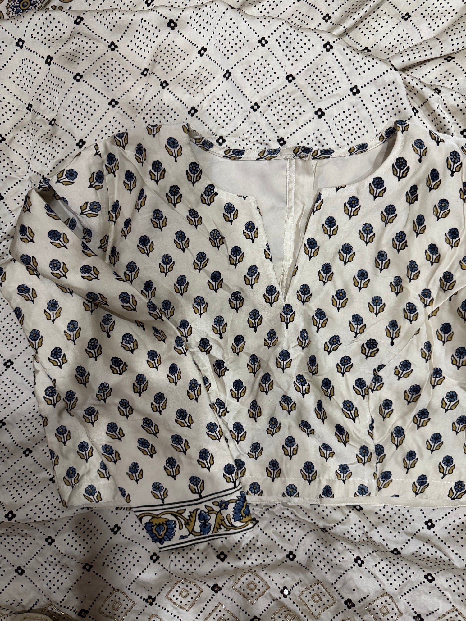 Ajrakh pure modal silk hand dyed, hand block printed and handworked saree