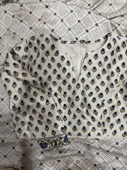 Ajrakh pure modal silk hand dyed, hand block printed and handworked saree