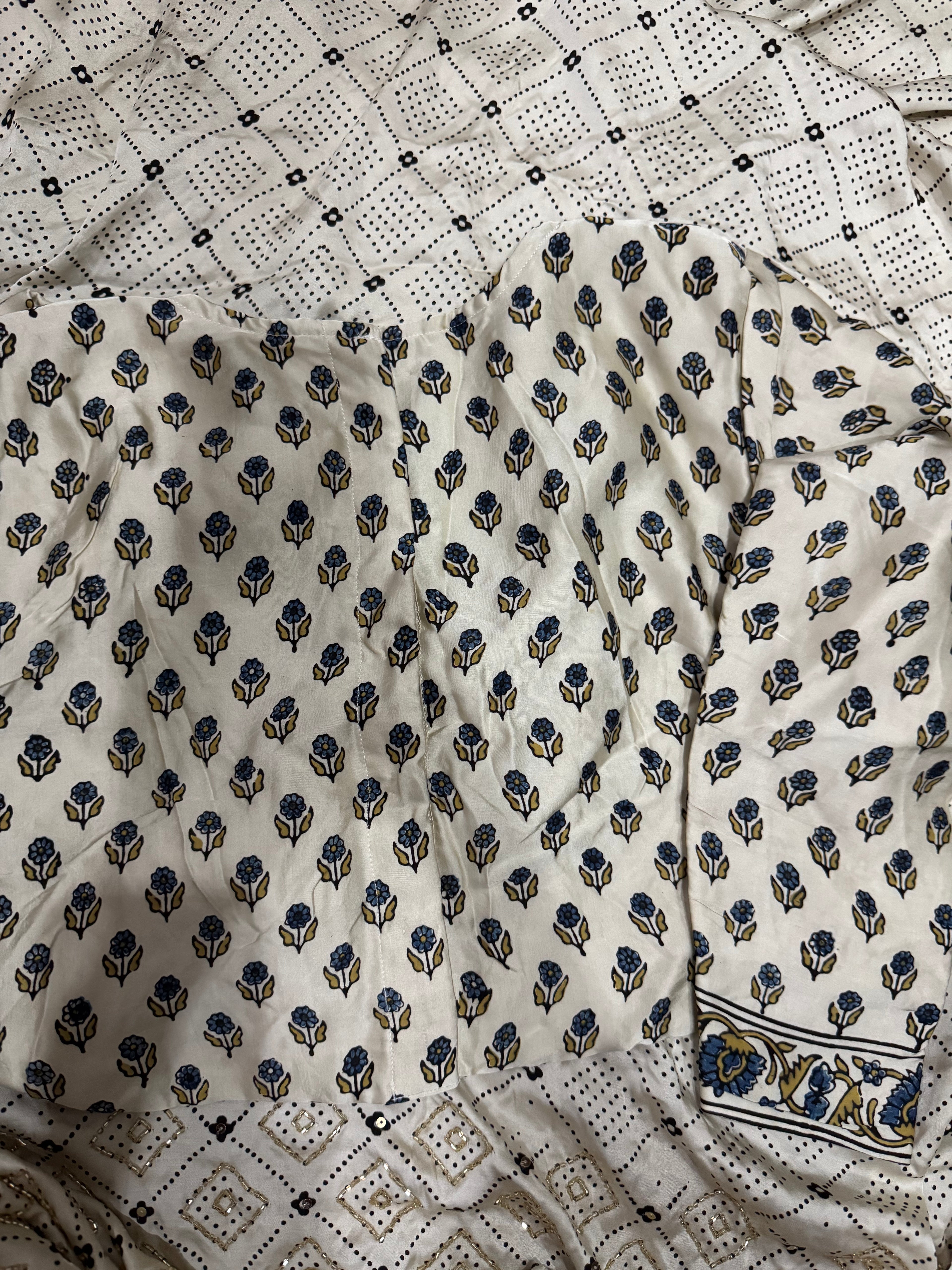 Ajrakh pure modal silk hand dyed, hand block printed and handworked saree