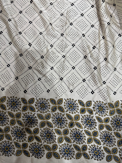 Ajrakh pure modal silk hand dyed, hand block printed and handworked saree