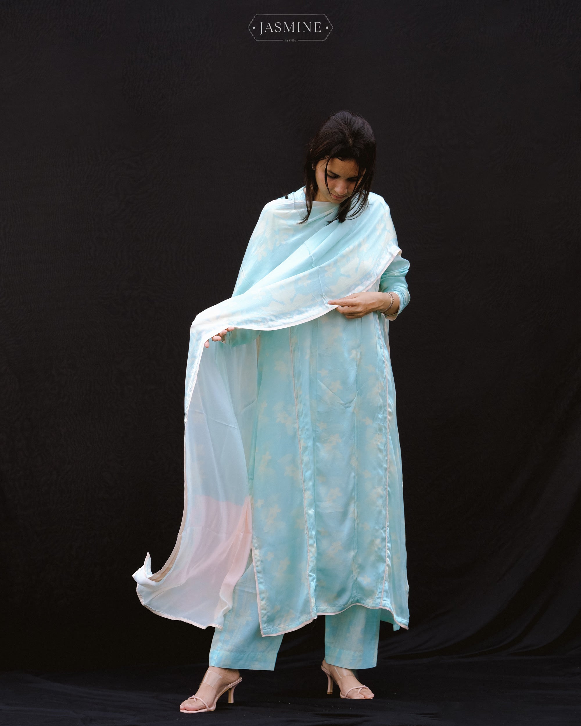 Jasmine in-house printed A line salwar set in viscose silk