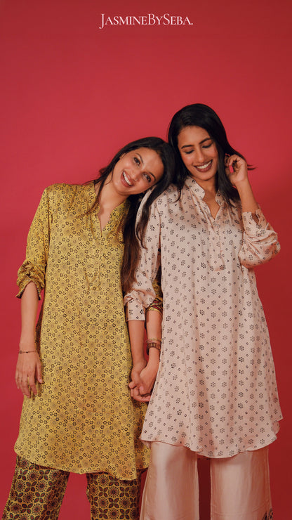 Ajrakh hand dyed hand block printed modal silk coord set