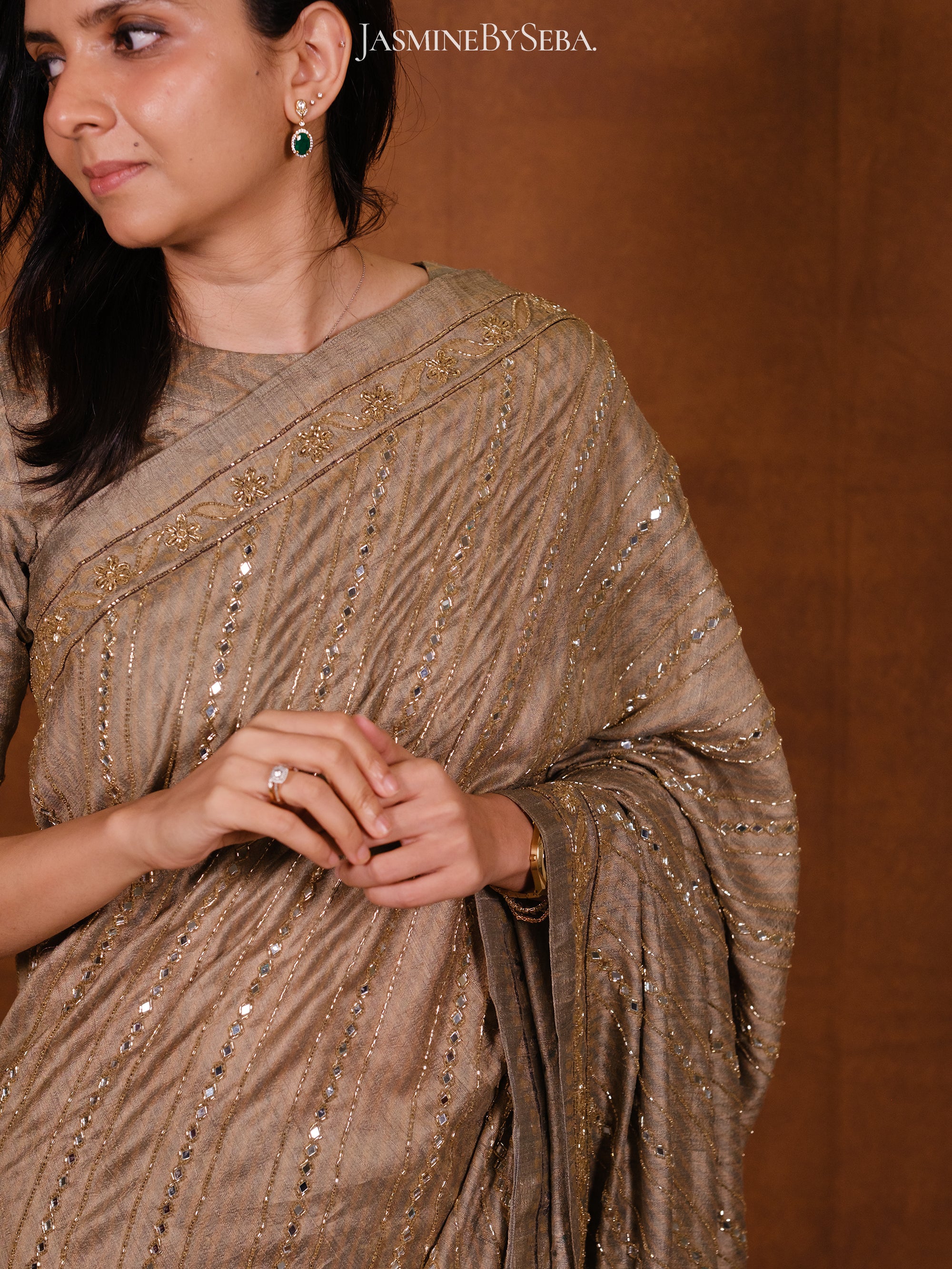 Ajrakh pure handloom tussar silk hand dyed, hand block printed and handworked saree