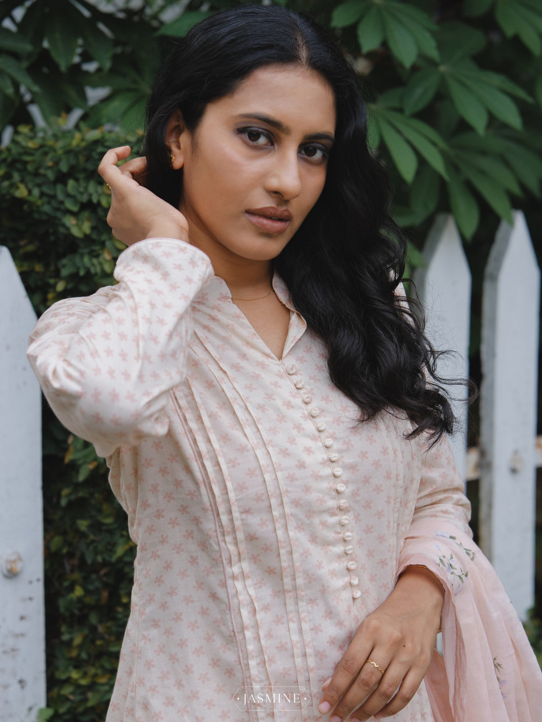 In-house printed Jasmine printed straight cut salwar suit in cotton
