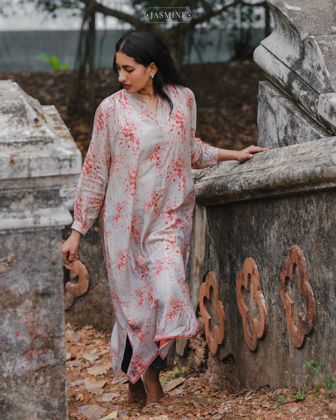 In-house jasmine printed kurta in soft silk