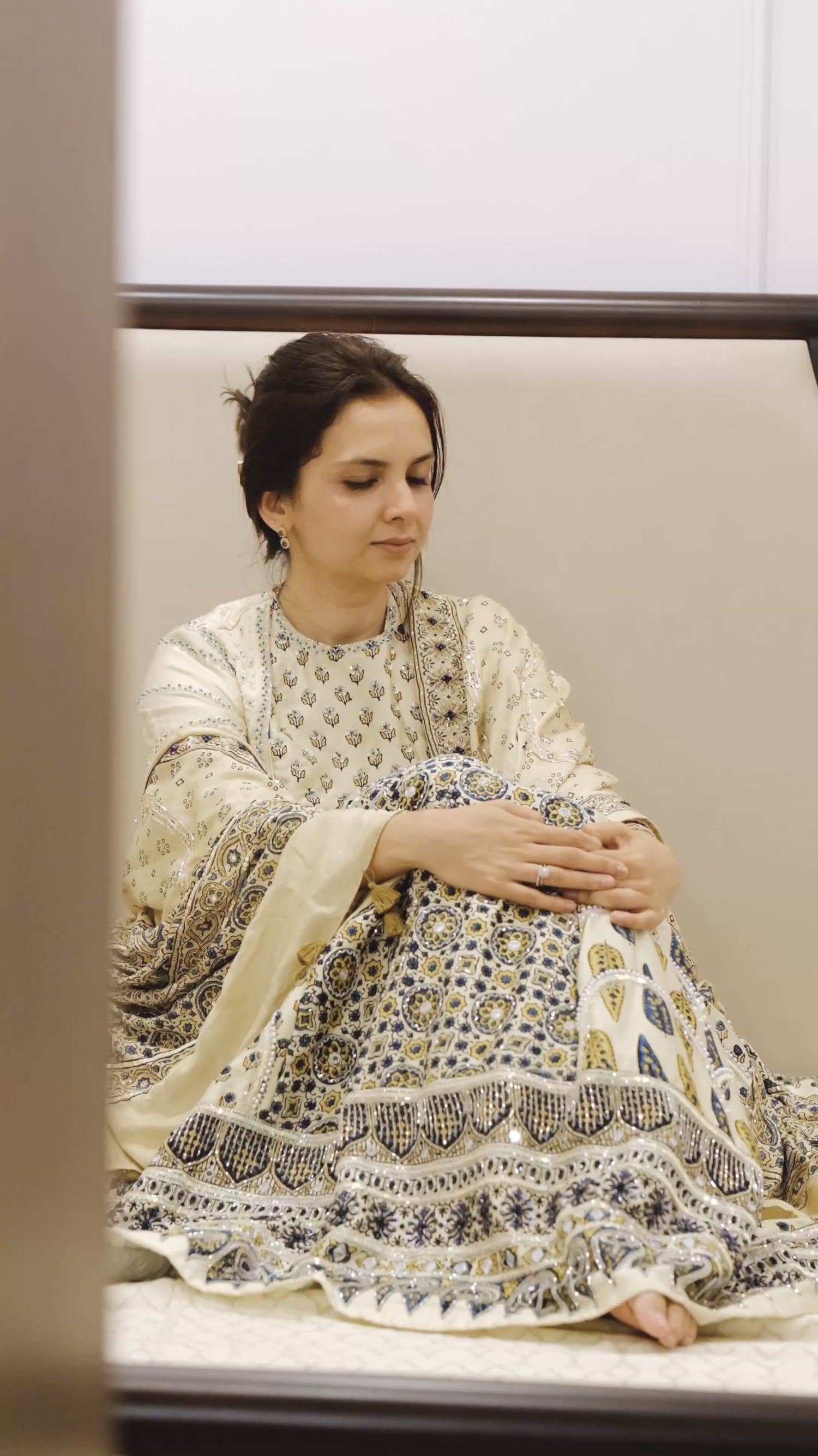 Custom made Ajrakh hand dyed hand block printed modal silk bridal lehenga set with pure handloom gajji silk dupatta detailed out with hand embroidry