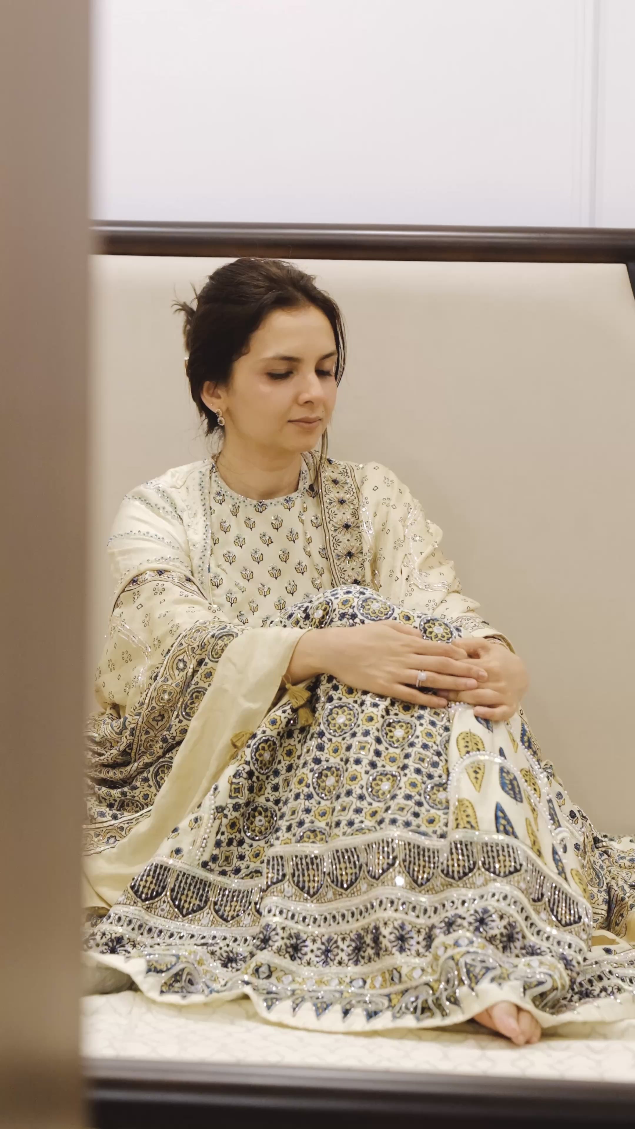 Custom made Ajrakh hand dyed hand block printed modal silk bridal lehenga set with pure handloom gajji silk dupatta detailed out with hand embroidry