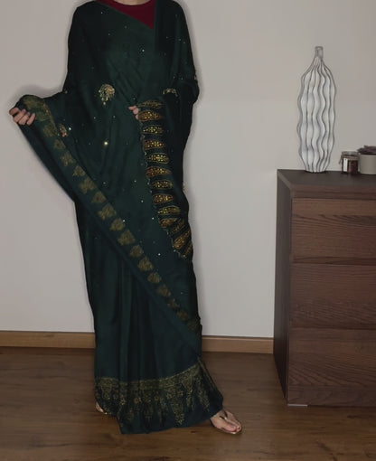 Ajrakh modal silk handworked saree