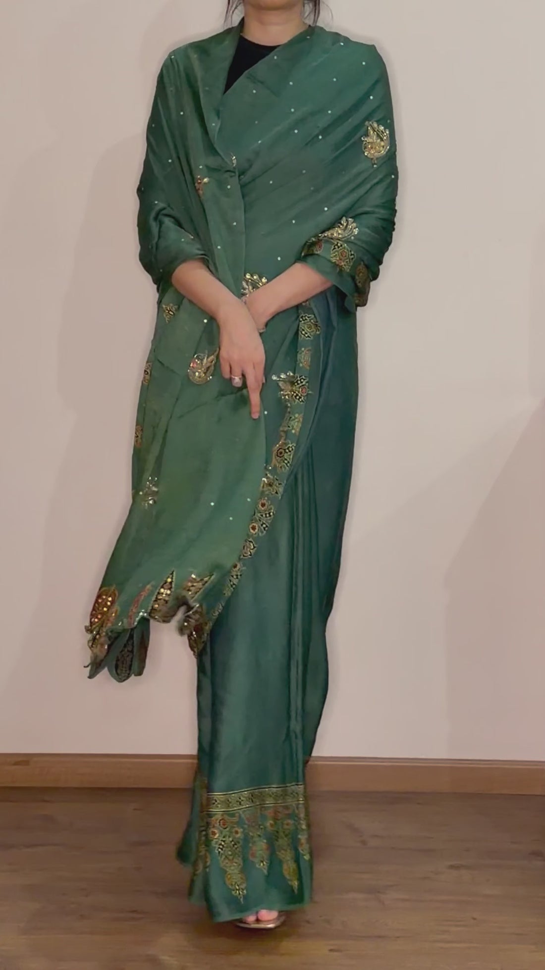 Ajrakh modal silk handworked saree