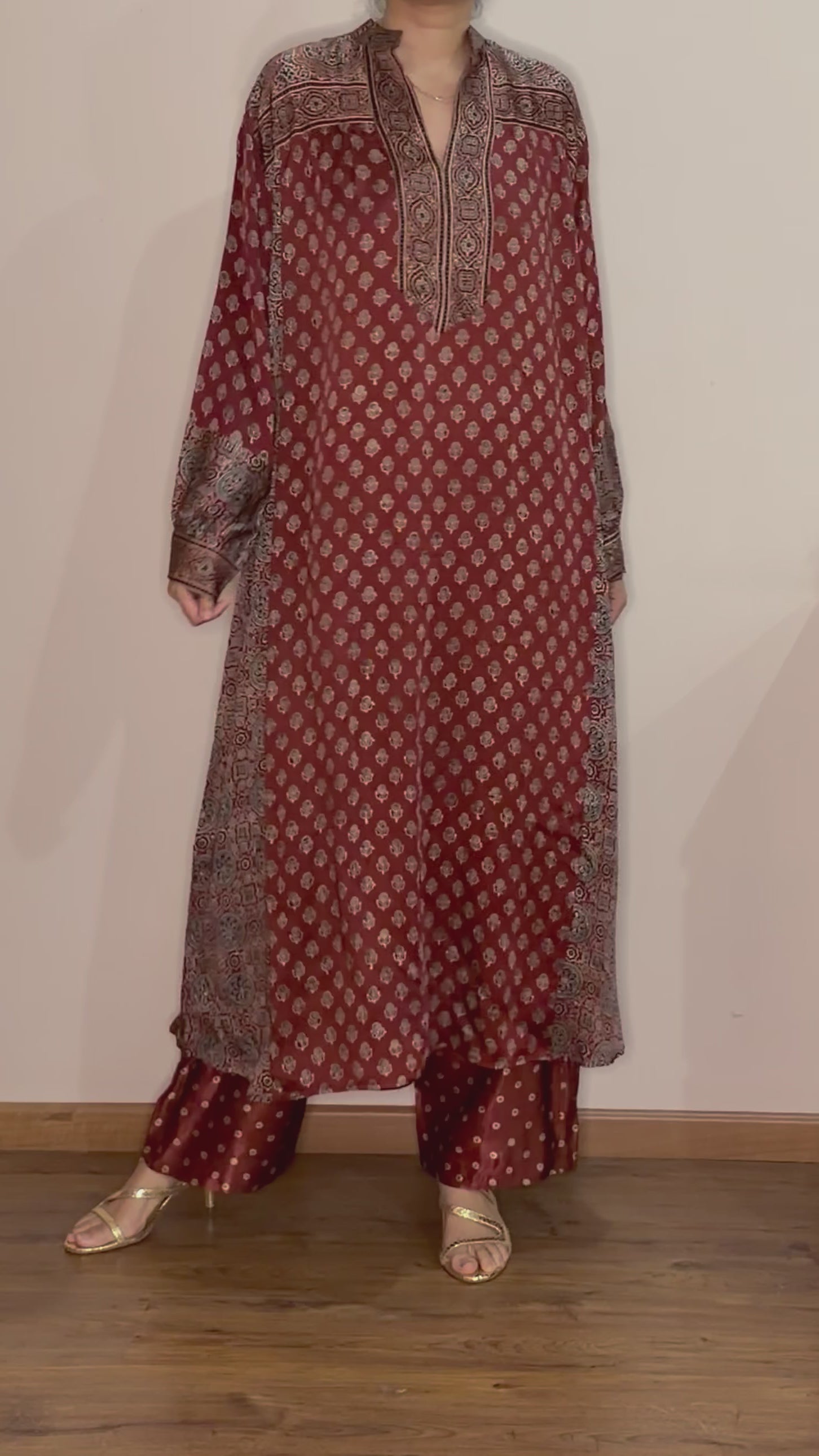Ajrakh hand dyed hand block printed modal silk maxi dress