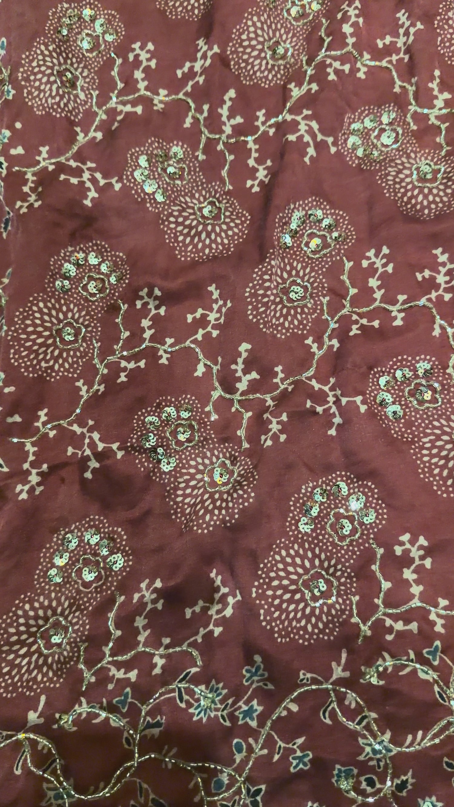 Ajrakh bridal pure handloom gajji silk hand dyed, hand block printed and handworked saree