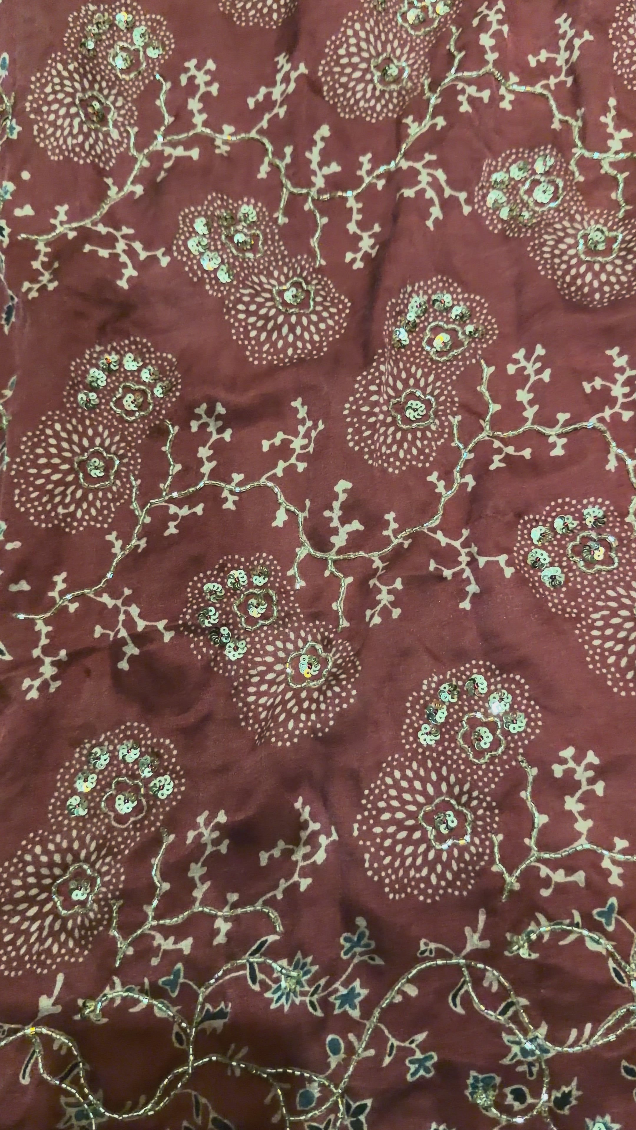 Ajrakh bridal pure handloom gajji silk hand dyed, hand block printed and handworked saree