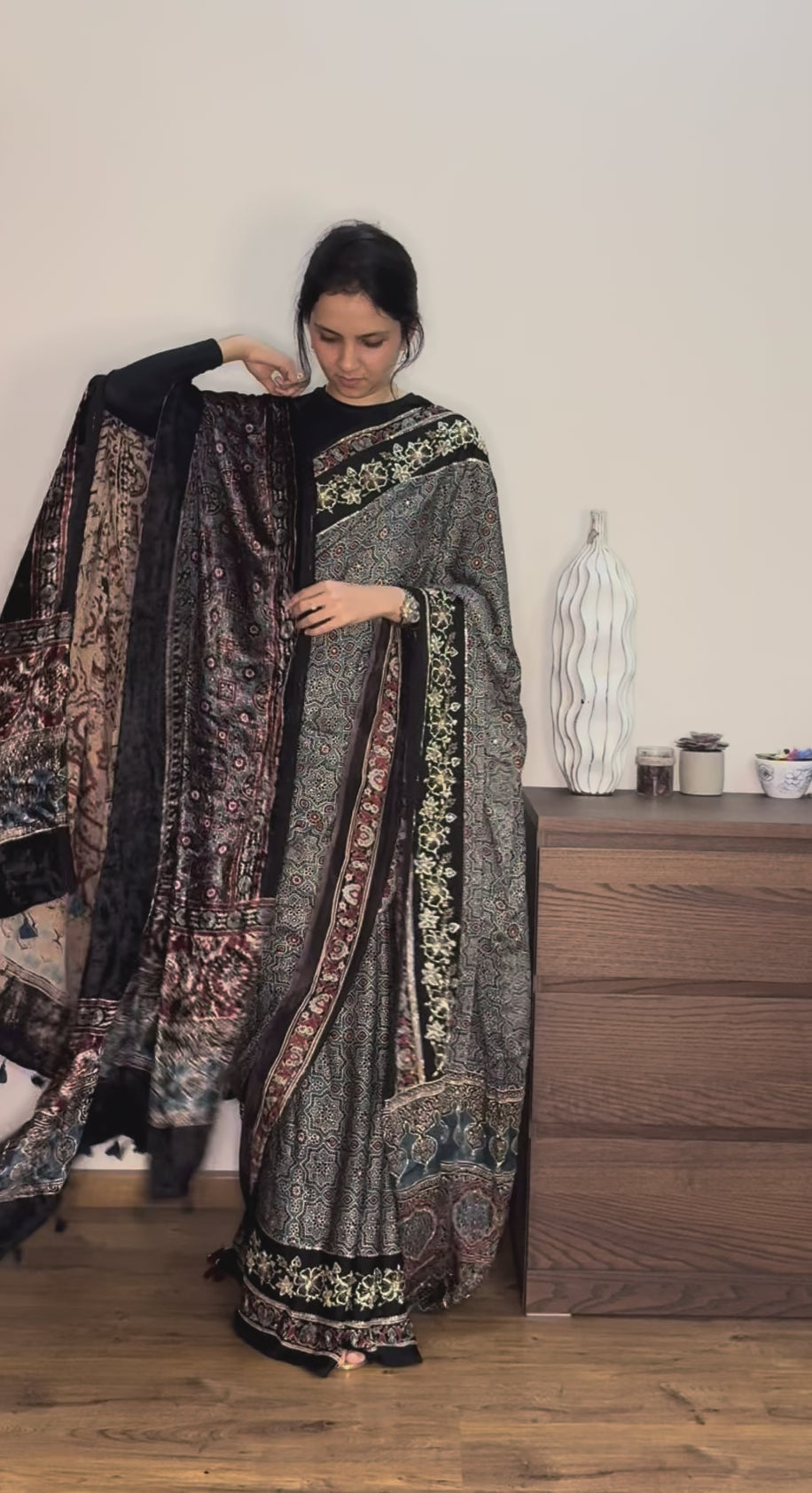 (Copy) AJRAKH hand dyed hand block printed pure modal silk long scarf