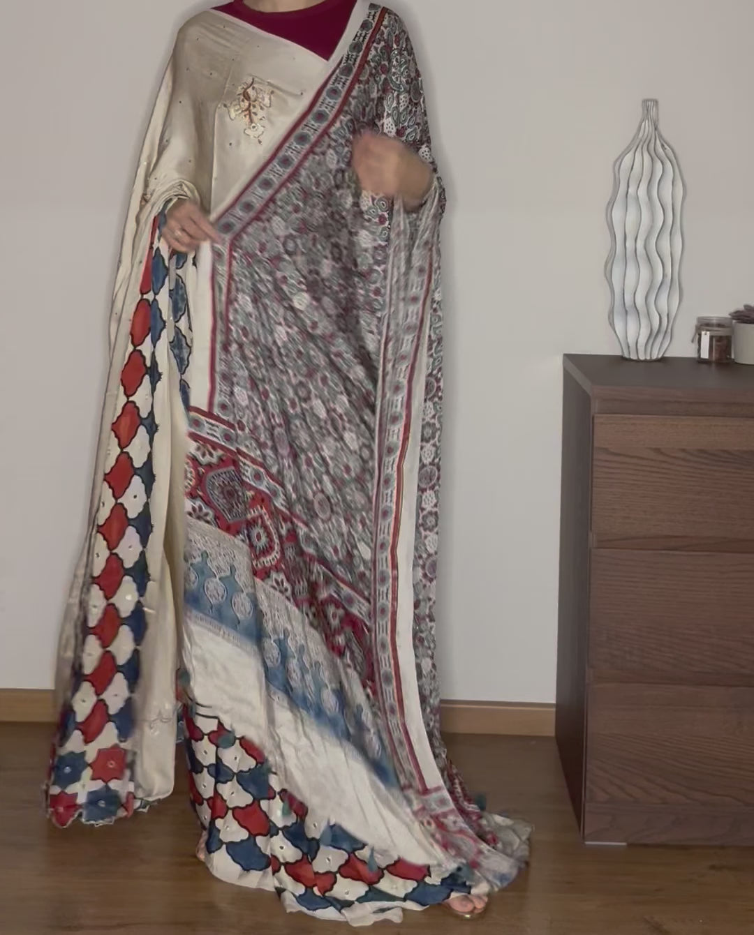 Ajrakh modal silk handworked saree with modal silk handworked dupatta