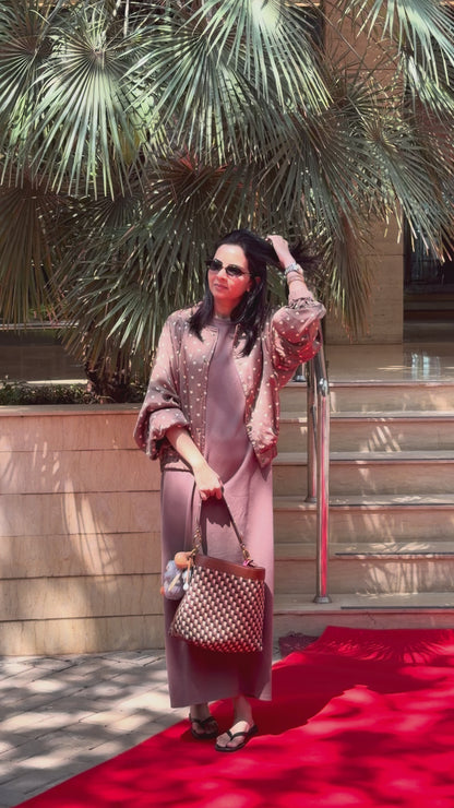 Ajrakh handcrafted pure modal silk bomber jacket