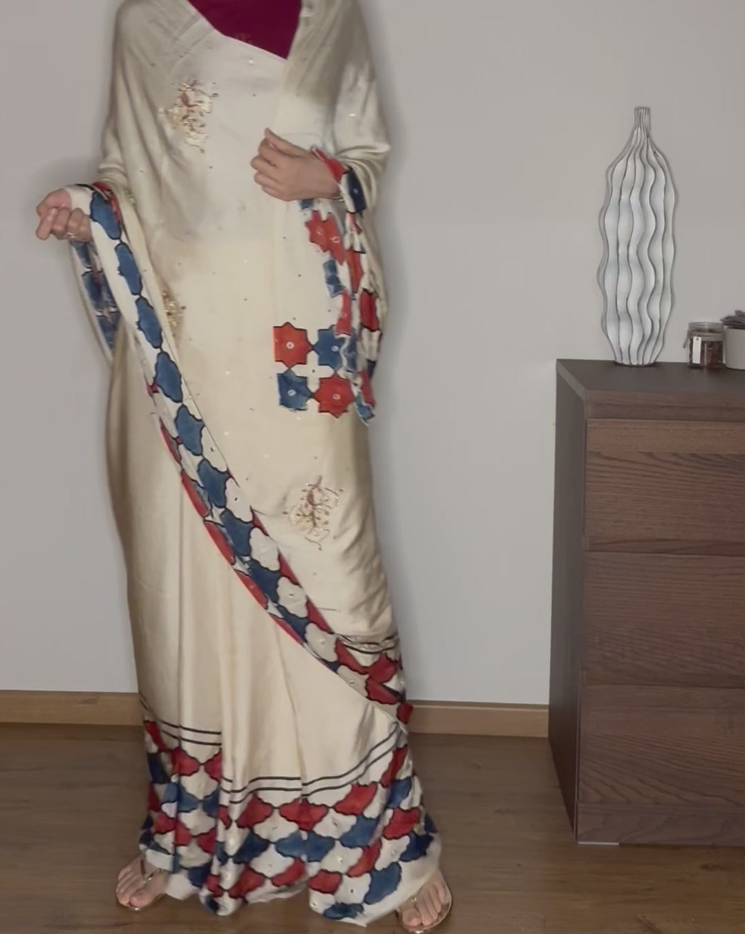 Ajrakh modal silk handworked saree with modal silk handworked dupatta