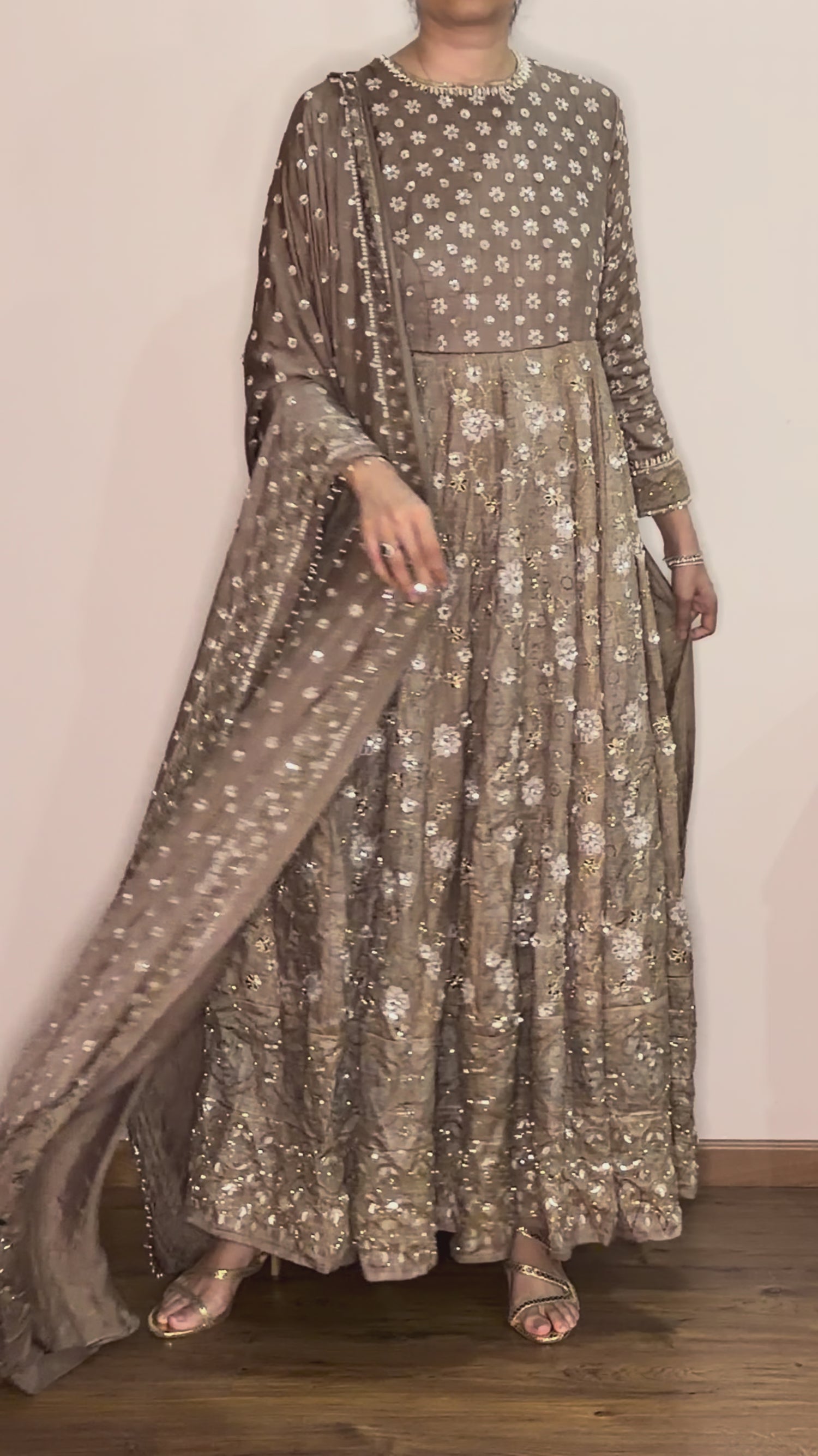 Custom made Ajrakh handcrafted handloom Tusshar silk bridal anarkali set with pure handloom gajji silk dupatta detailed out with hand embroidry