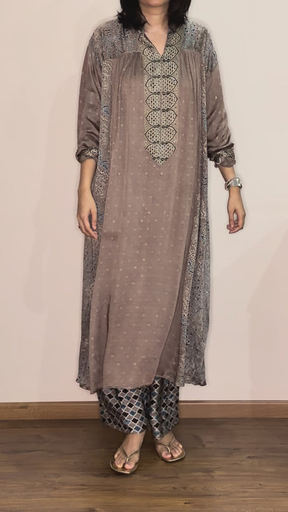 Ajrakh hand dyed hand block printed modal silk maxi dress