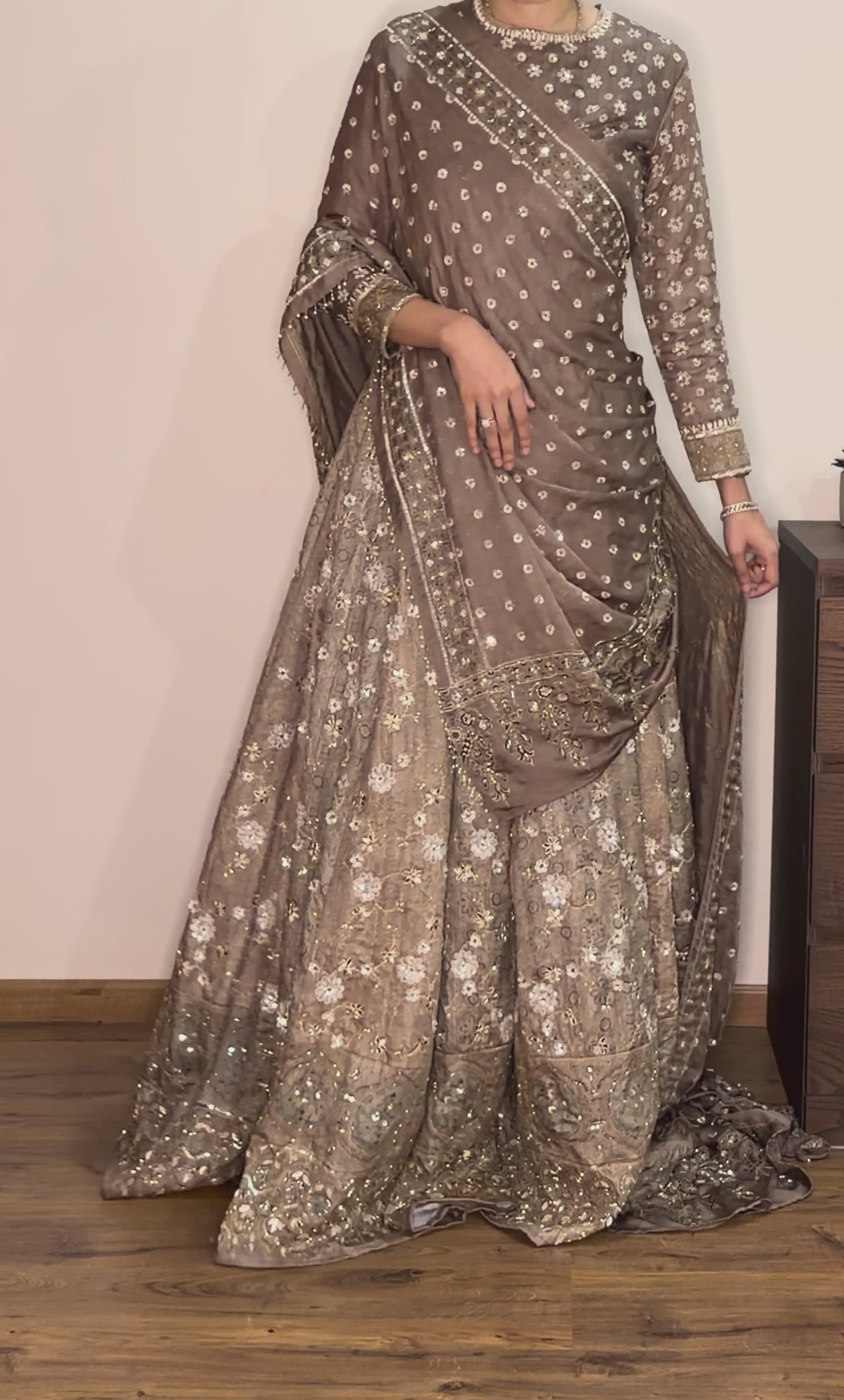 Custom made Ajrakh handcrafted handloom Tusshar silk bridal lehenga set with pure handloom gajji silk dupatta detailed out with hand embroidry