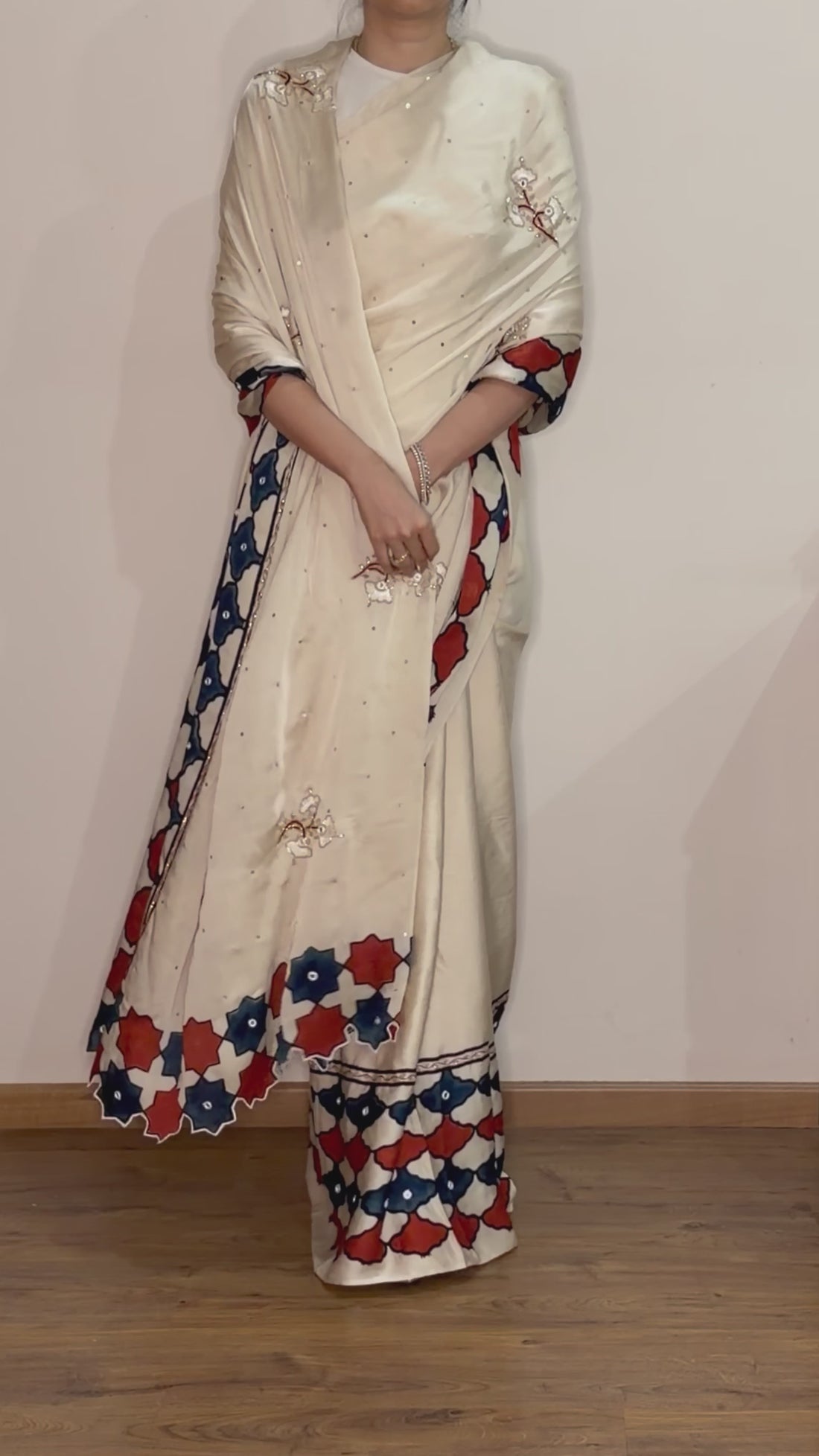 Ajrakh modal silk handworked saree with modal silk handworked dupatta