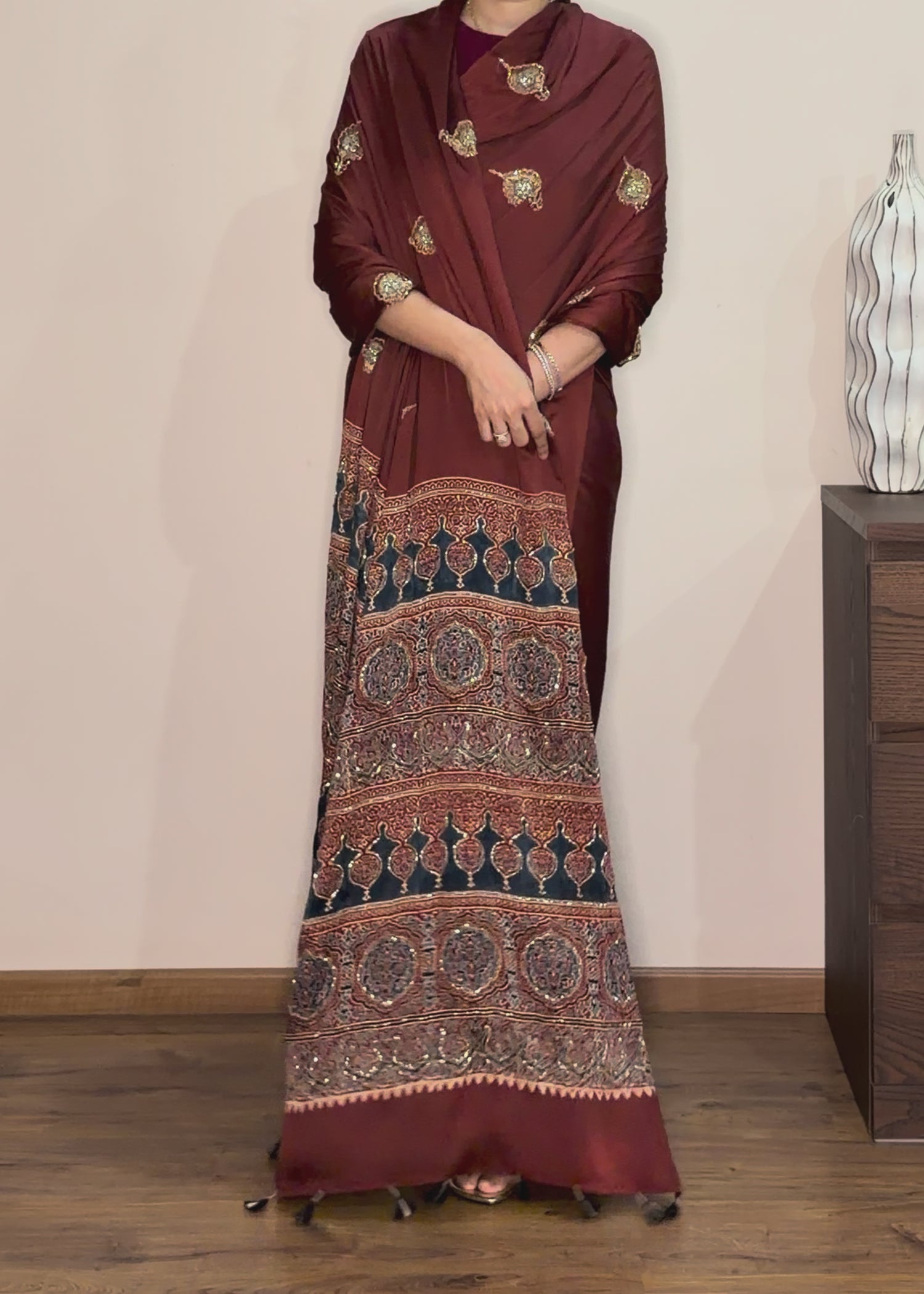 Ajrakh modal silk handworked saree with modal silk handworked dupatta